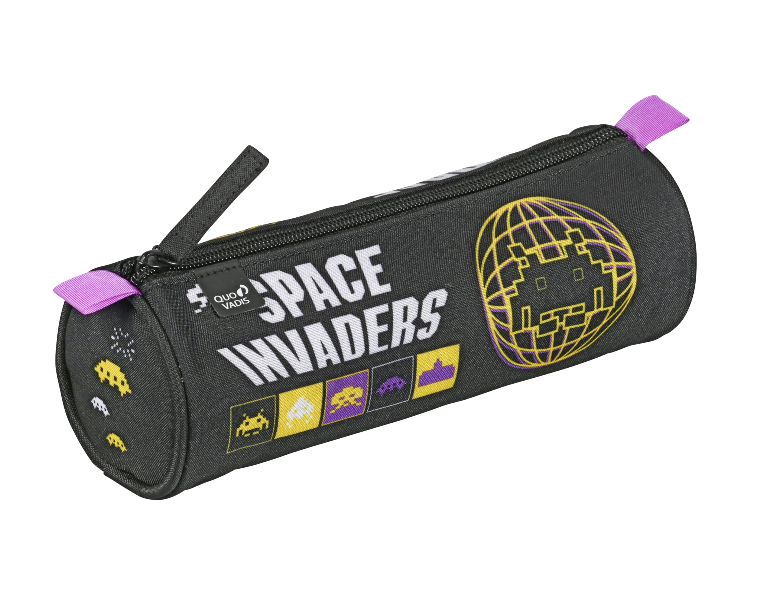 QUO VADIS - Pencil case - Round - Space Invaders - Multicolor - 23x8x8cm - Canvas (Polyester) - 1 Compartment(s) - Visual Warning