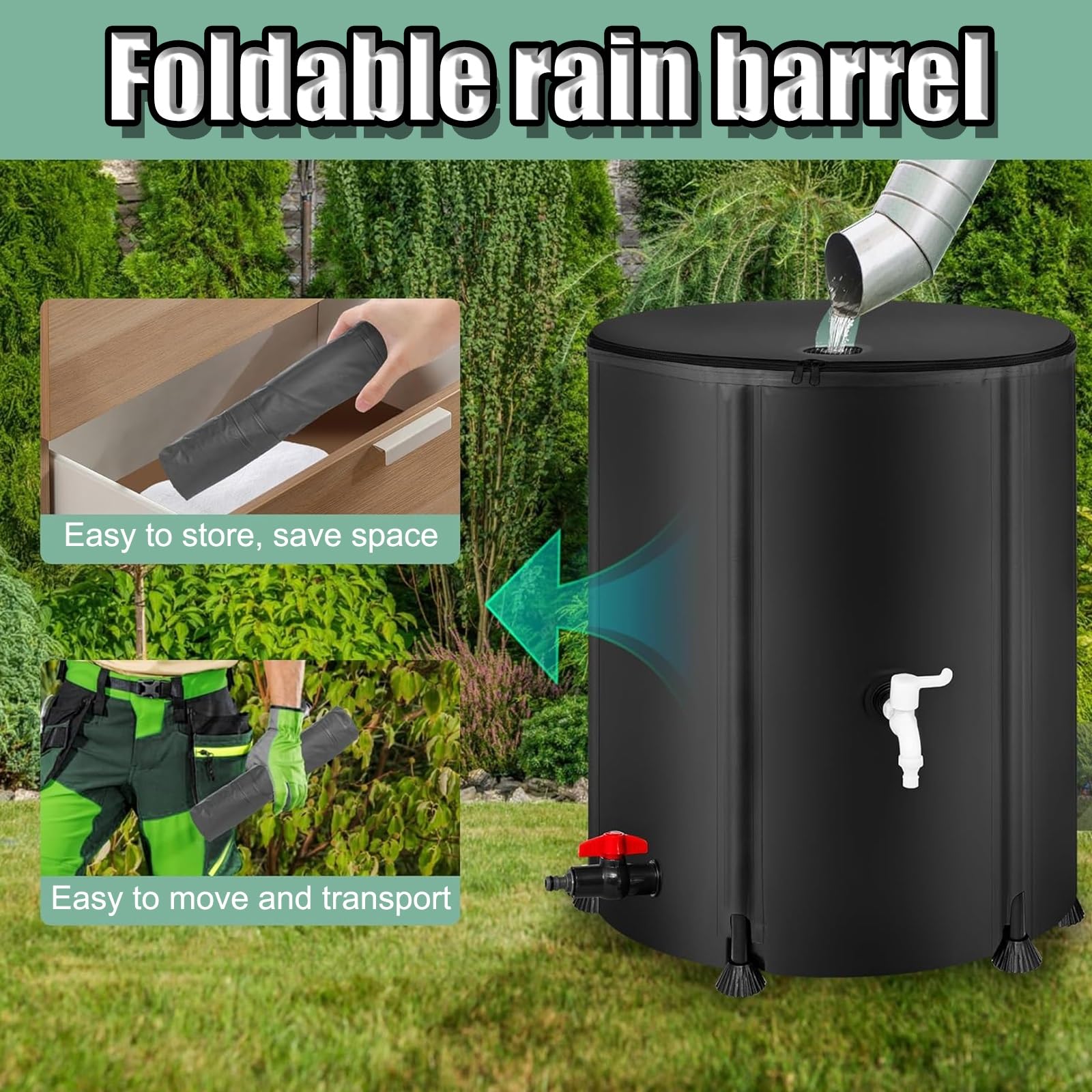Barril portátil de 1250 l para Agua de Lluvia. Sistema eficiente de recolección de Agua de Lluvia. Almacenamiento de fluidos para riego de Jardines. Solución de recolección de Agua