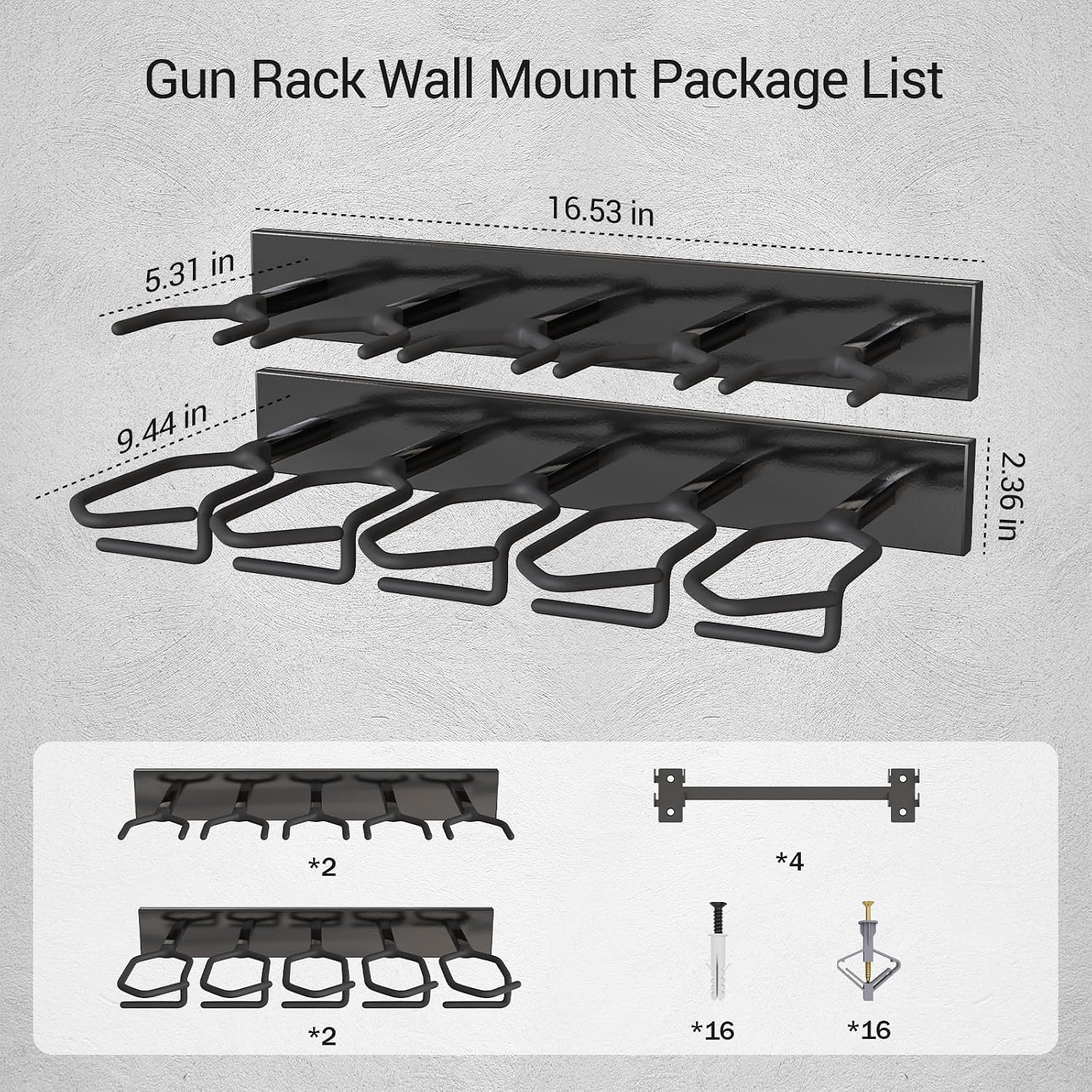 Gun Rack for Wall, 10 Slot Gun Wall Mount, Heavy Duty Steel Indoor-Gun-Racks Securely Hold Shotguns Rifles Rack Display Stand
