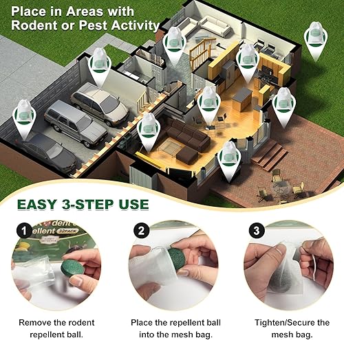 Miniatura 6 de 32PCS Mouse Rodent Repellent, Natural Mouse Repellent Peppermint Oil for Mice, Rats, Squirrels, Spiders and Pests, Keeps Pests Away Effectively from