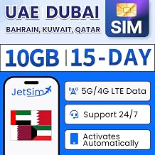 Gulf Region Prepaid SIM Card 15 Days 10GB High-Speed Data + Unlimited Basic Data | Works in UAE Dubai, Bahrain, Kuwait, Qatar | Travel SIM for Unlocked Phones | Easy Activation