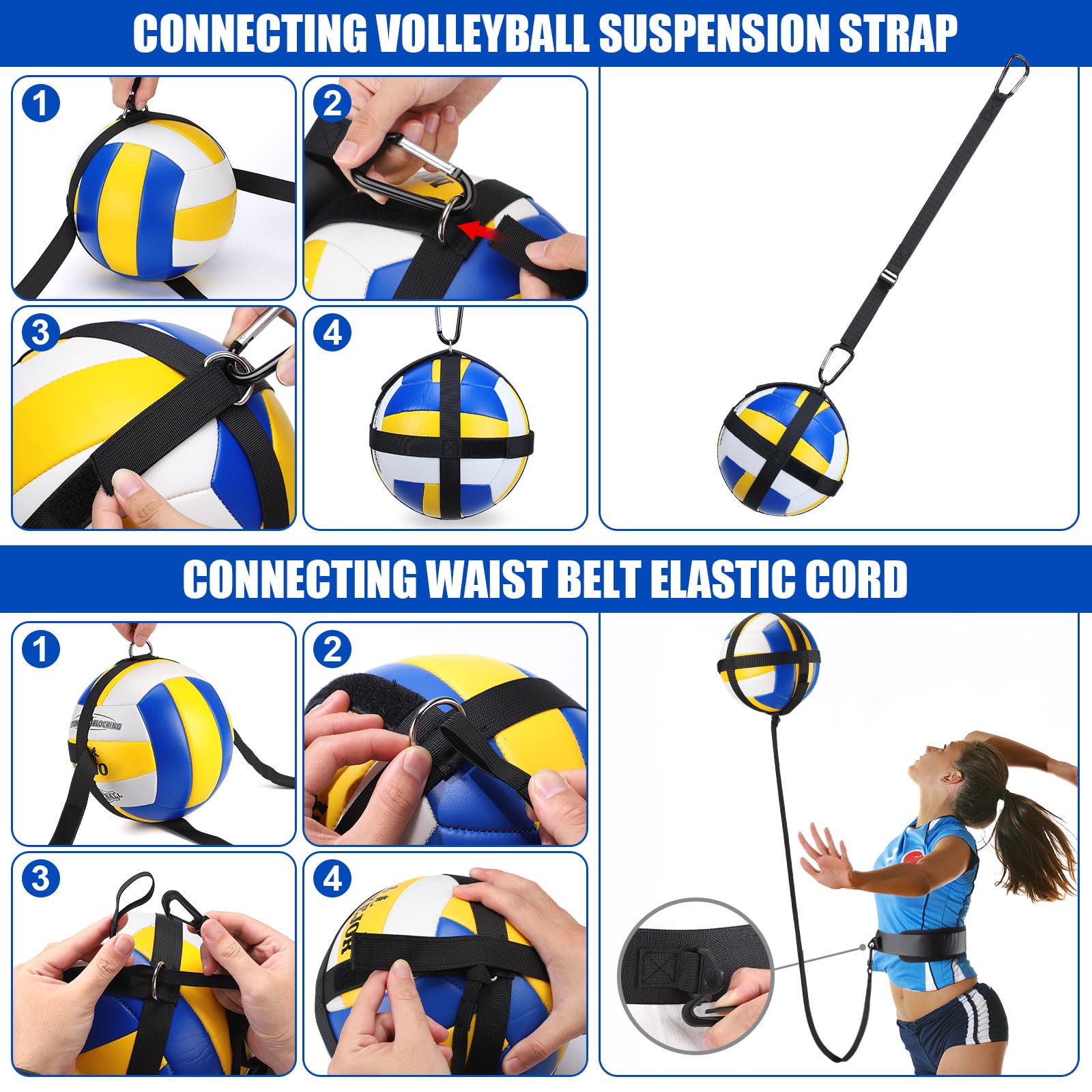 TOBWOLF Volleyball Trainer Kit - Solo Practice Equipment With Adjustable Waist Belt