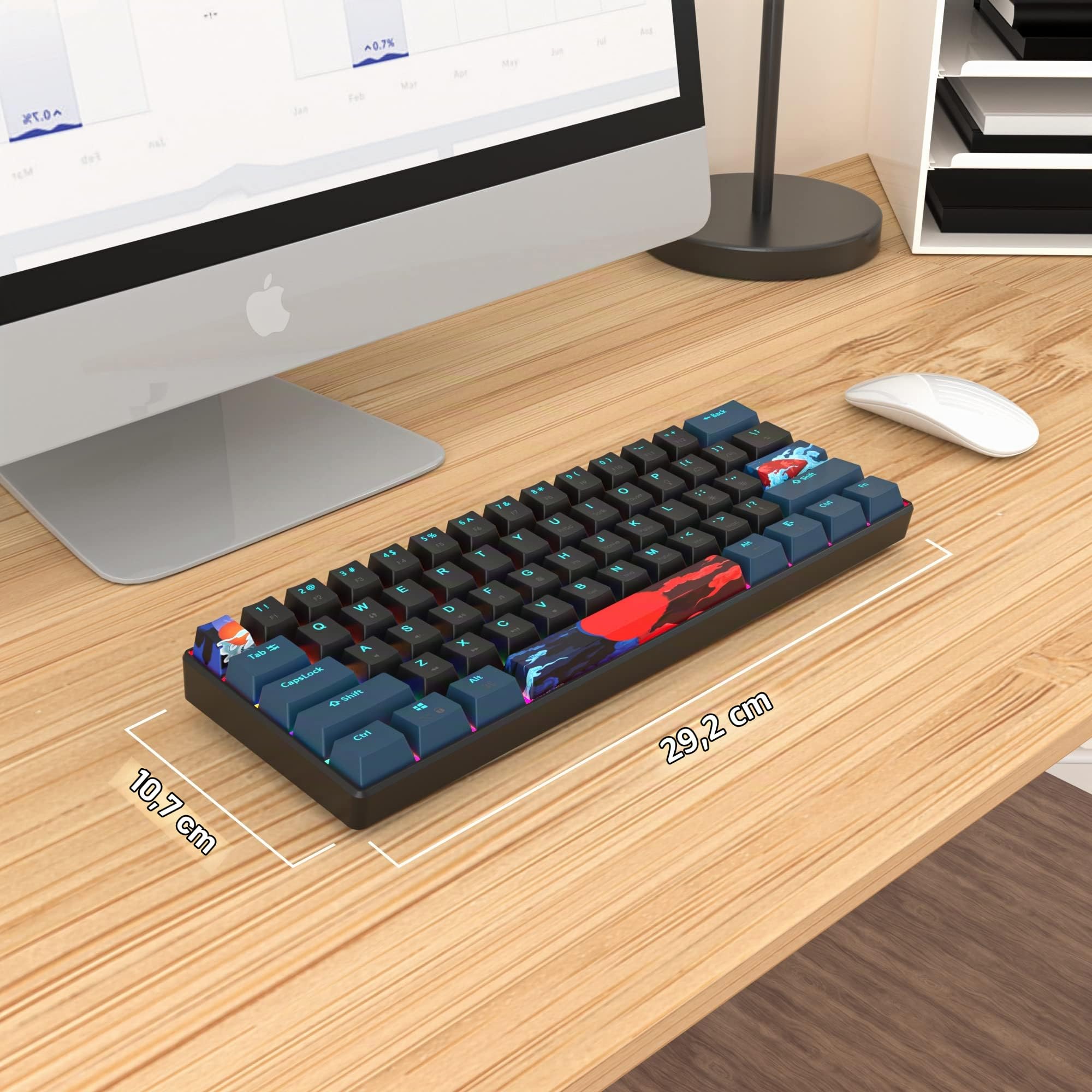 60% Clavier Gaming pour PC, Mini Clavier Gamer 60 Pourcent Mecanique, Filaire Clavier Gamer 60% USB American QWERTY Ultra-Compact à 61 Touches pour Gamer Win/Mac