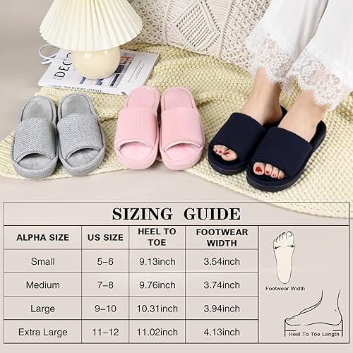 Miniatura 7 de Pantuflas para mujer, con puntera abierta, cómodas pantuflas de espuma viscoelástica para mujer, para verano, para la casa, dormitorio, color negro,