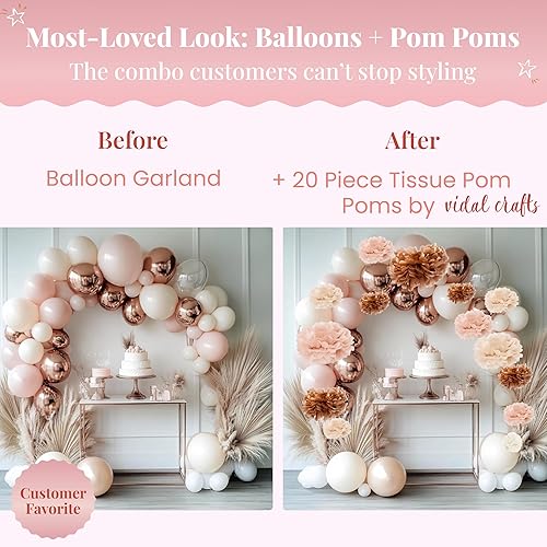 Miniatura 9 de Vidal Crafts - 20 pompones de papel de seda bohemios, flores de papel de seda colgantes para decoraciones de despedida de soltera, decoraciones de