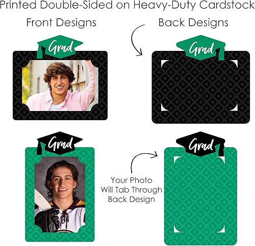 Miniatura 6 de Green Grad - Kit de centro de mesa para fotos de graduación  15 palos de mesa de fotos de doble cara, soportes verticales y horizontales de 4 x 6