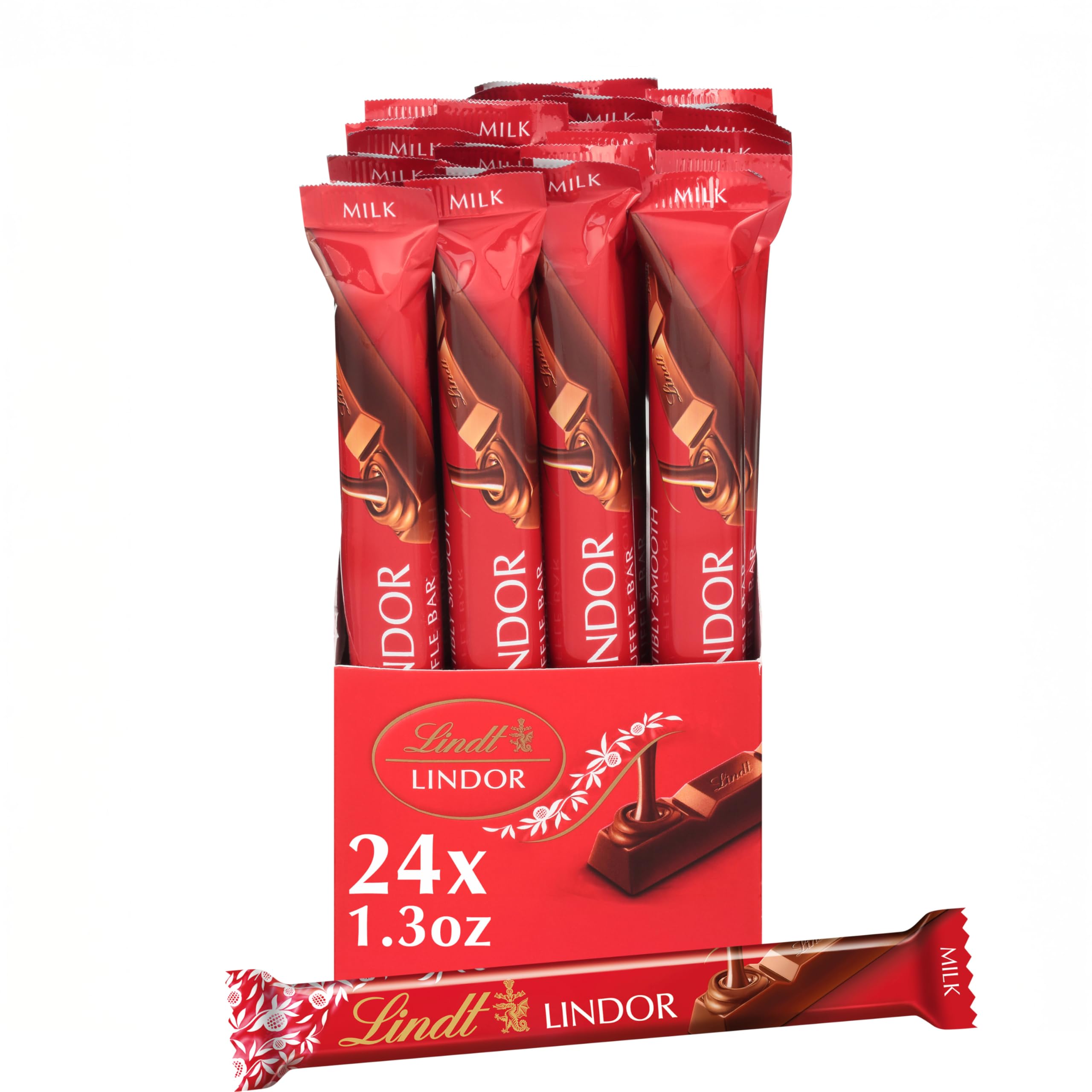 LindtLINDOR Milk Chocolate Truffle Bar, Chocolate Candy Bar with Smooth Center, 1.3 oz. (24 Pack)