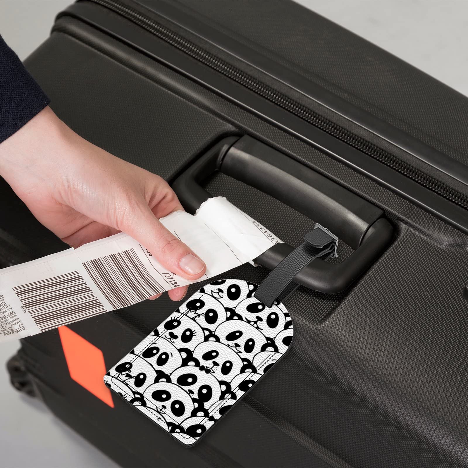 4 Etichette Bagaglio Forma Di Panda | PVC Bianco E Nero | Pratiche Per Valigie E Zaini | Identificazione Viaggio