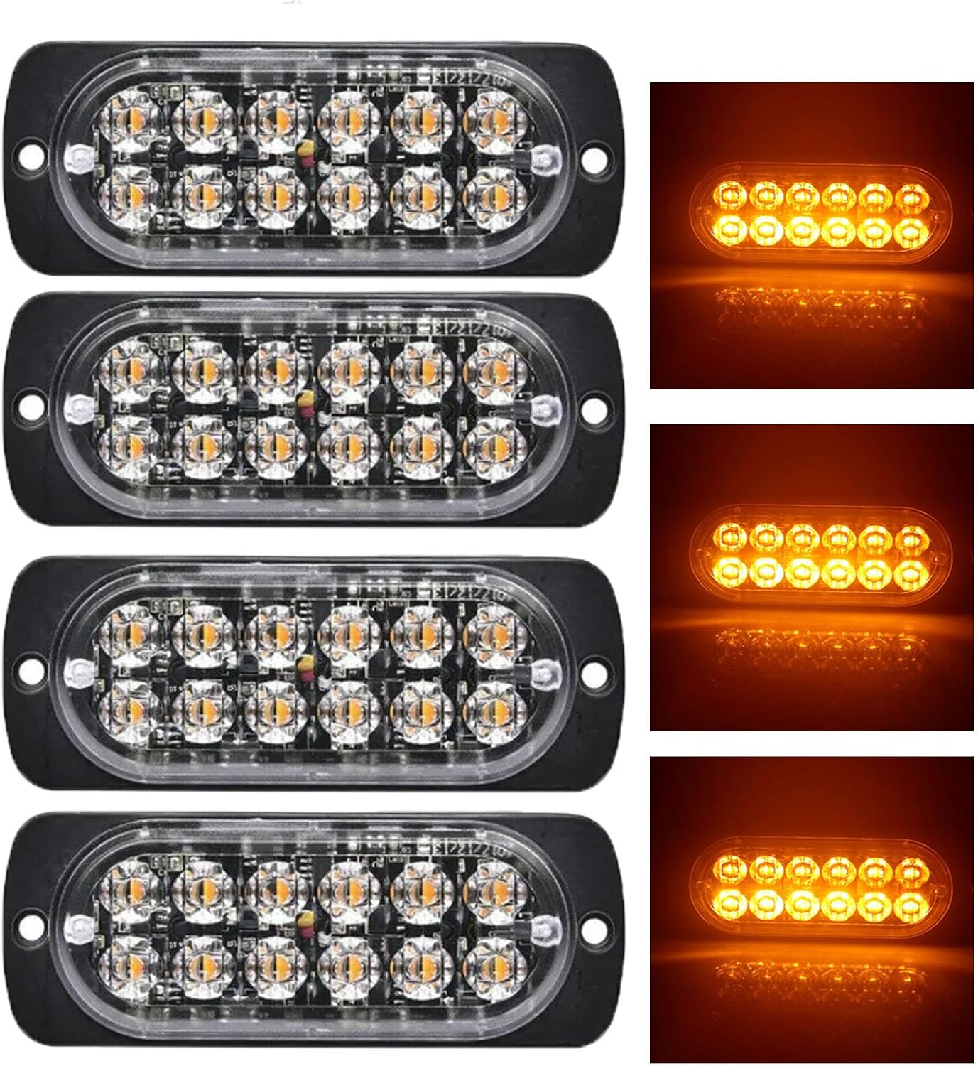 Led Strobe Lights Super Bright 12 LEDs Car Truck Slim Flash Light Bar Car Vehicle Emergency Warning Strobe Lamps (4pcs-12LED-red blue)