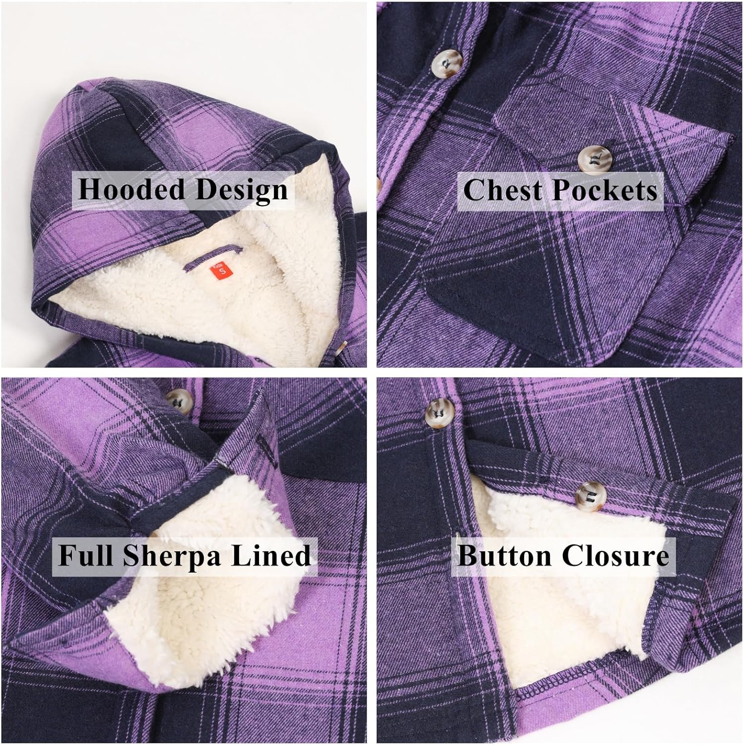 ThCreasa Girls Plaid Sherpa Lined Flannel Shirt Jacket Button Up Warm Jackets with Hood