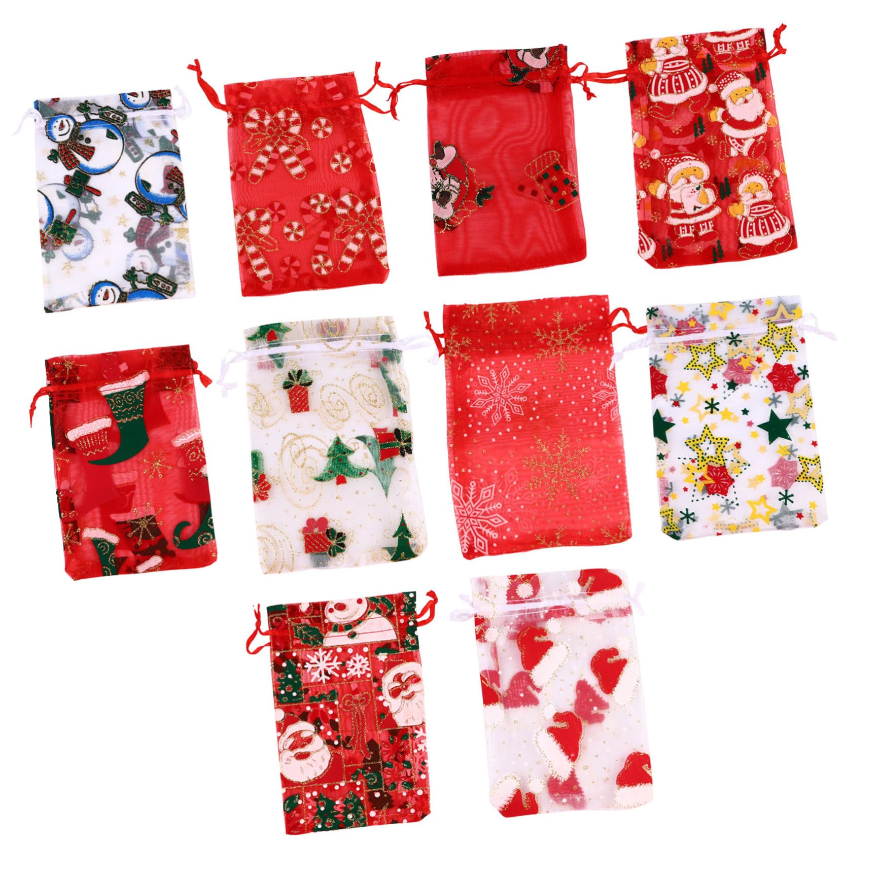 SOLUSTRE 50pezzi Sacchetti in Organza Sacchetti Regalo per Confezioni Regalo Forma di Fiocco di Stella Babbo Natale Alce per Caramelle Natalizie e Piccoli Regali
