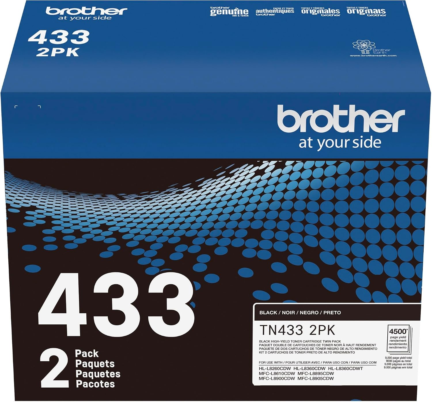 Brother Genuine High-Yield Black Toner Cartridge Twin Pack TN433 2PK (TN4332PK)