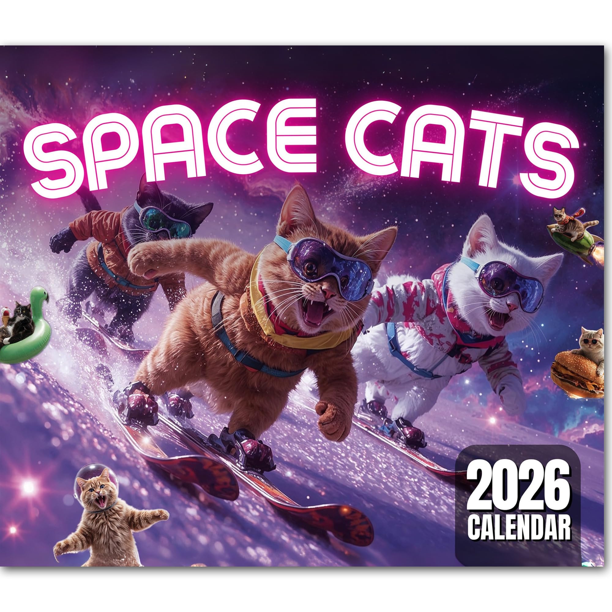 Space Cats Wall Calendar 2026 | Funny Cat Themed Gifts For Cat Lovers