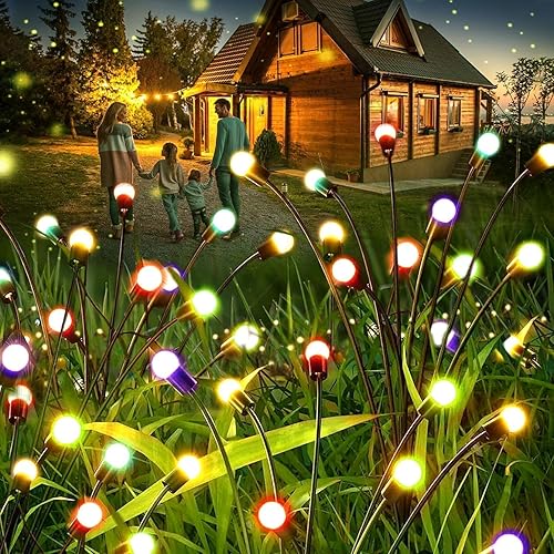 Vohuf Luces solares para jardín al aire libre, paquete de 2 luces solares de 180 luces LED de alambre de cobre, 2 modos de iluminación, luces