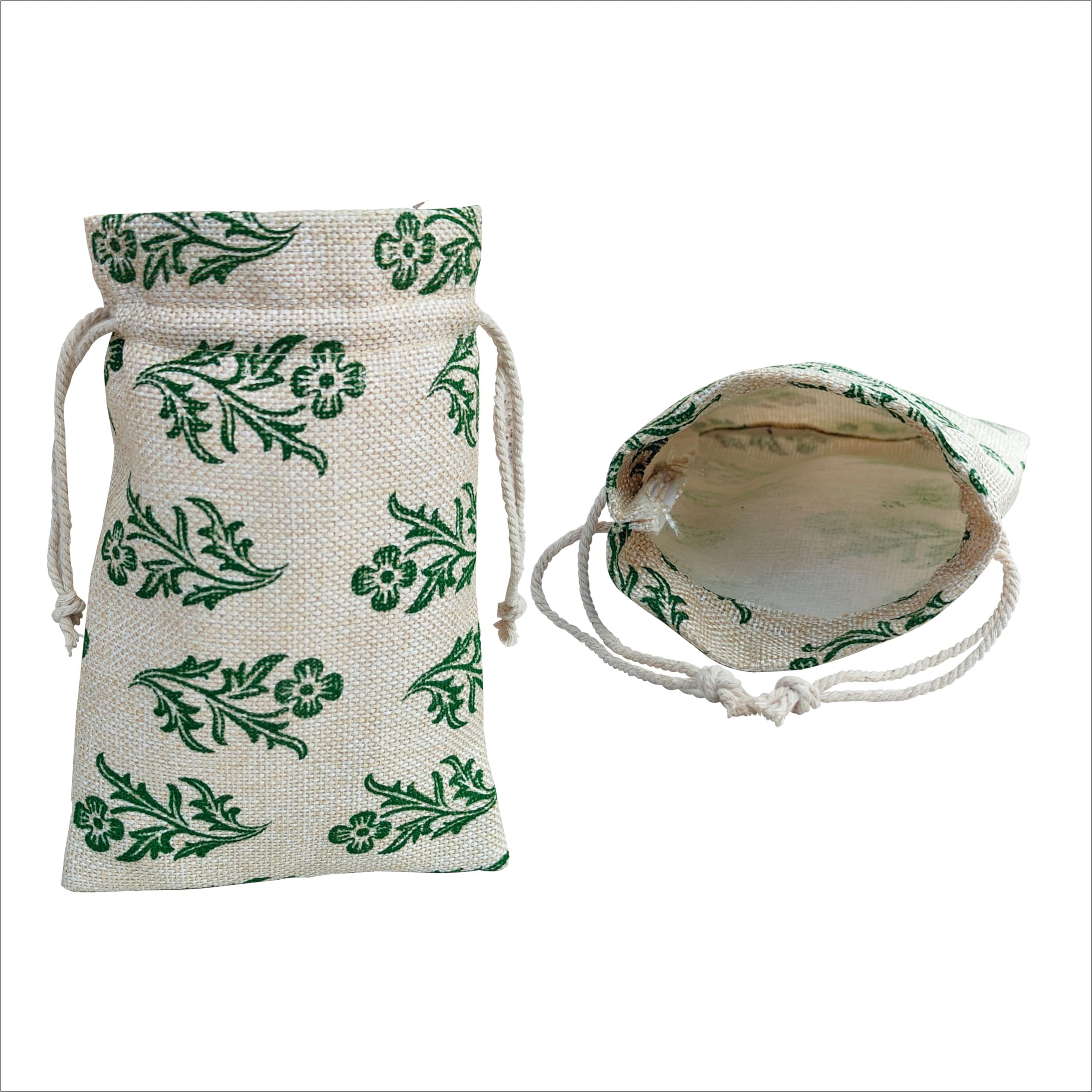 Drawstring clouser Linen similar jute like fabric Potli batwa Pouch gifting pouch Shagun return gift bag Pack of 10 (6.2 x 4.2) (Green leavs print) (B0CYQJKR9N) Amazon Price History, Amazon Price Tracker