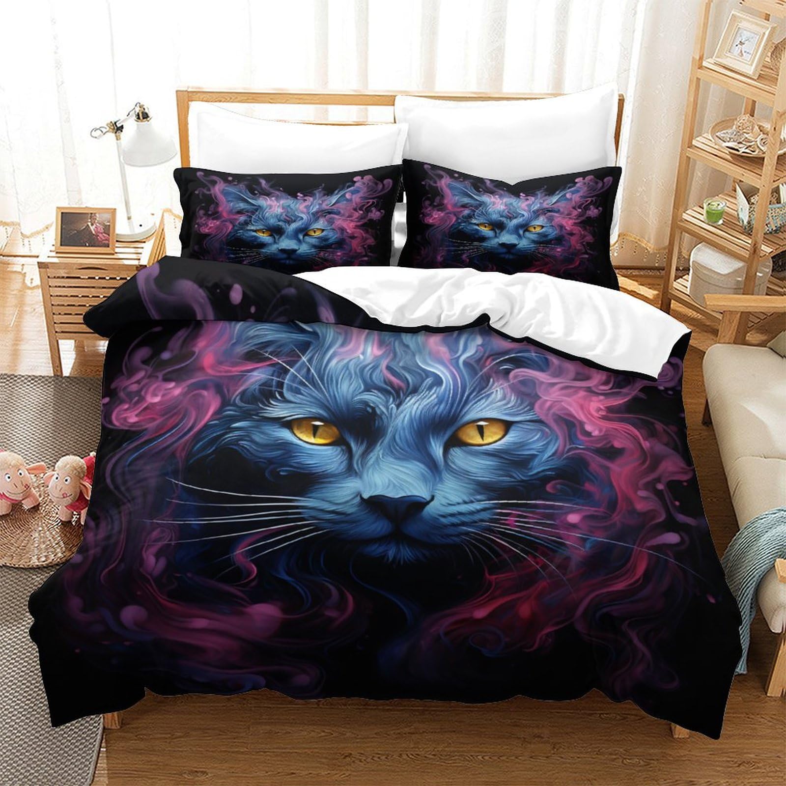 Housse de couette chat 3D anti-plis : literie enfant facile d'entretien
