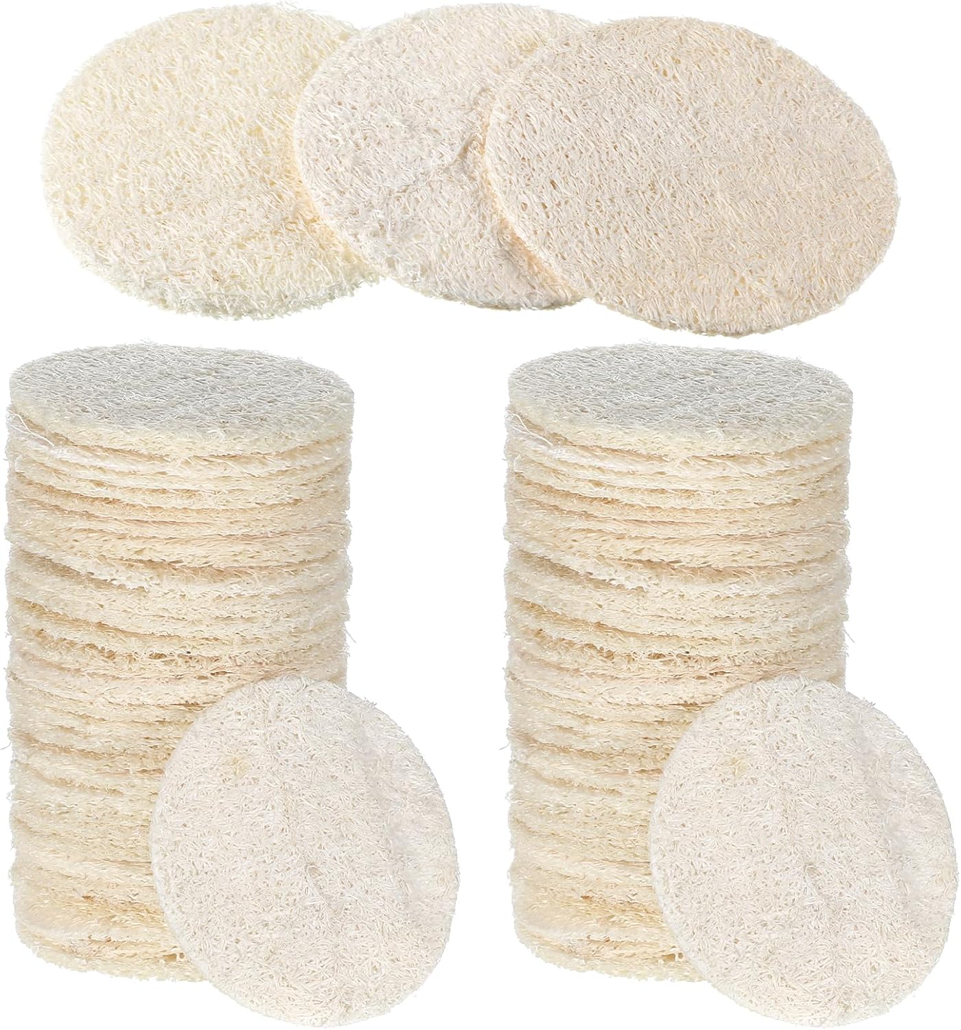 30PCS Loofah Sponge Pads, Natural Luffa Exfoliating Facial Sponge, for Makeup and Dead Skin Removal, Travel-Friendly Cleansing Skin Pads for Women and Men (2.17 Inch)