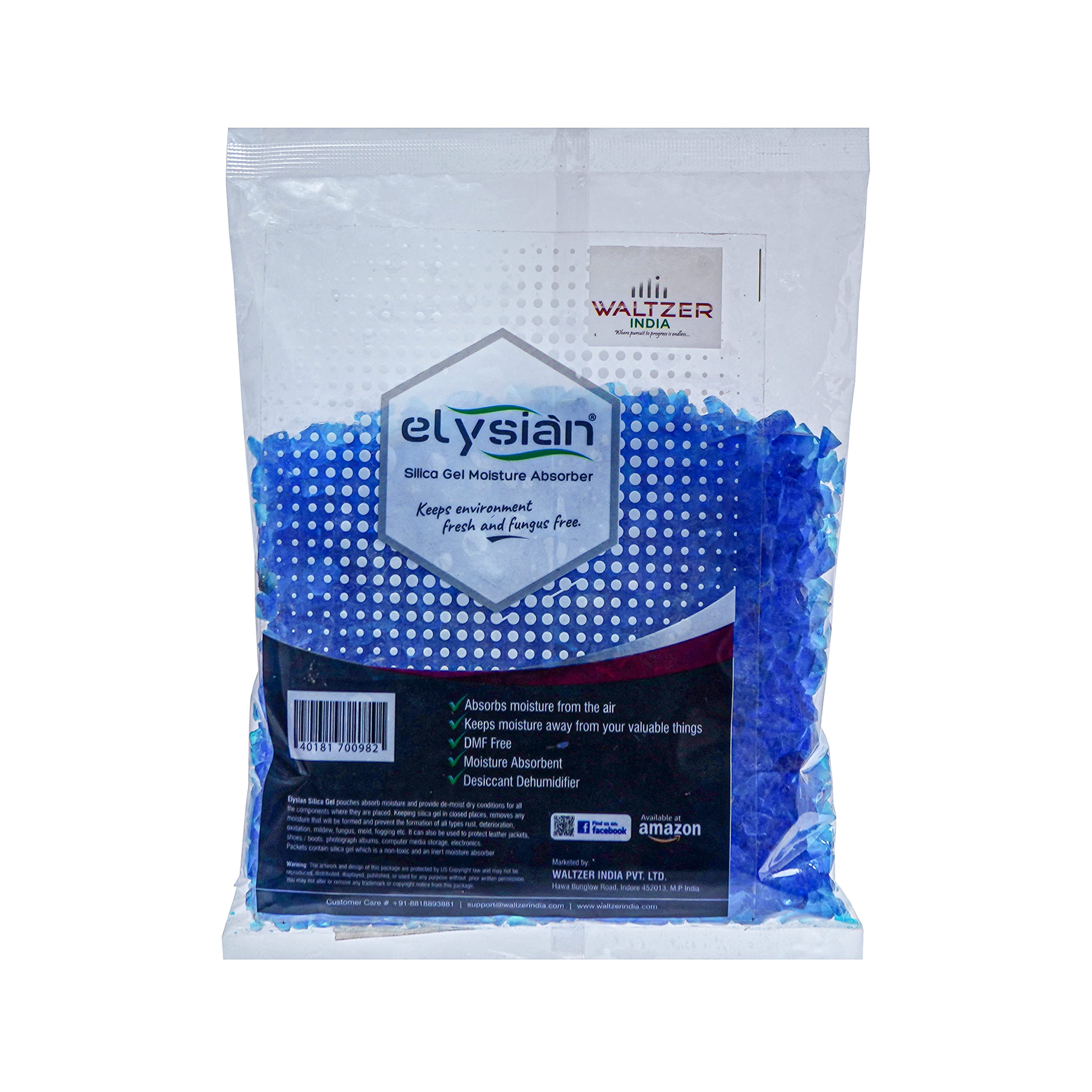 Elysian Blue Crystal Silica Gel Pouch Moisture Absorber for Room, Wardrobe, Shoe, Camera and Lenses - 100 Gram Color Indicating Gel to Avoid Moisture and Fungus