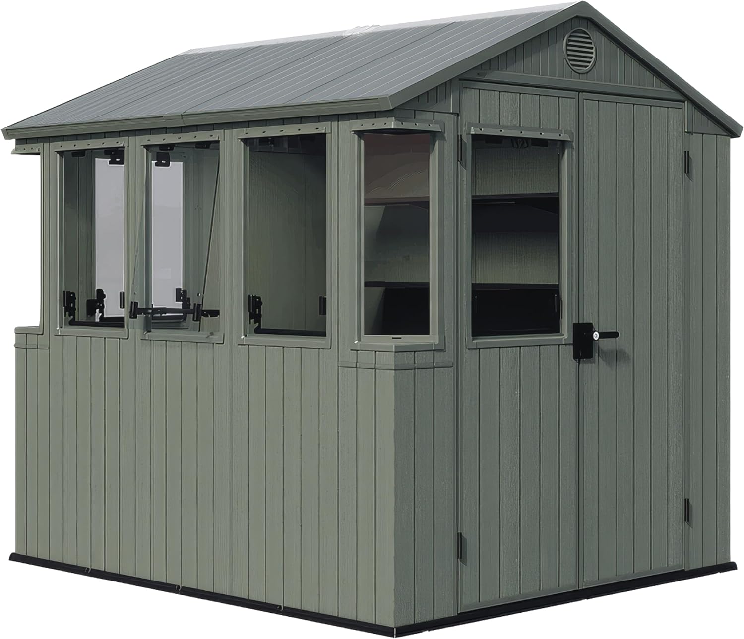 Keter Darwin 6x8 ft Potting Shed – Weather‑Resistant Resin Greenhouse Shed with Windows, Built‑in Ventilation, Double Lockable Doors & Hybrid Translucent Roof, Green