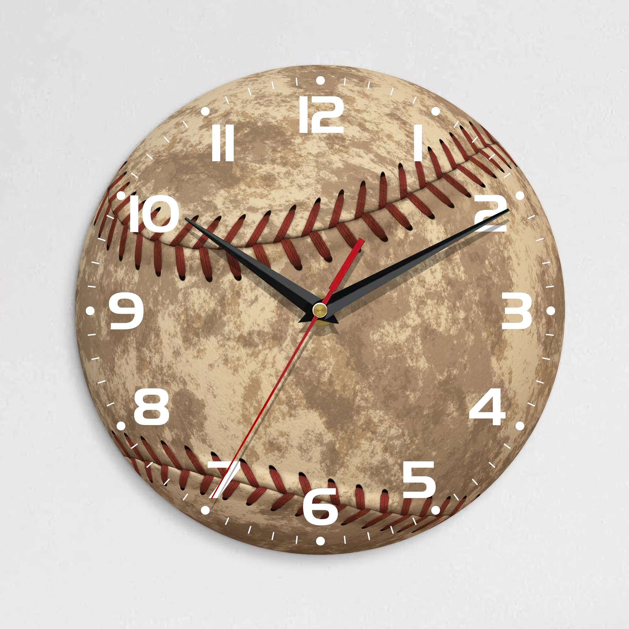 ENUIEO Wall Clock, 10 Inch Silent Non-Ticking Home Kitchen Decor, Battery Operated for Bathroom Bedroom Living Room Office(Vintage Baseball,Ball Game