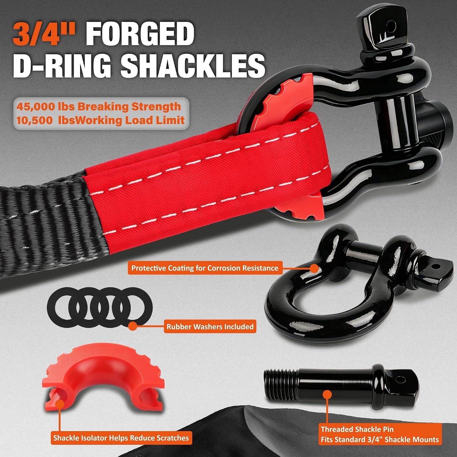 Off-Road Recovery Kit, 3" x 8' Tree Saver Strap, 8.8T Forged Snatch Block, 3/4" D-Ring Shackles 2 Pack, Storage Bag, Heavy Duty Recovery Gear for Jeep Truck SUV UTV ATV Trailer