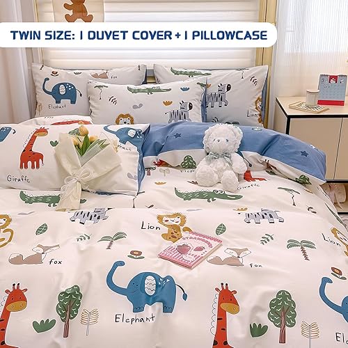 Miniatura 3 de Juego de funda de edredón para niños tamaño individual, 100% algodón, juego de ropa de cama reversible verde de coches para niños y niñas, juego de