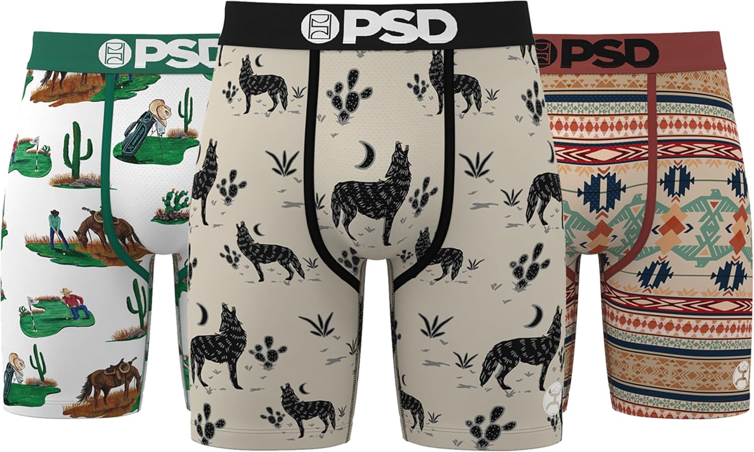PSD Underwear Mens Boxer Briefs - Western Print, Standard Length Pack & Singles, Soft & Breathable Boxer Briefs for Men