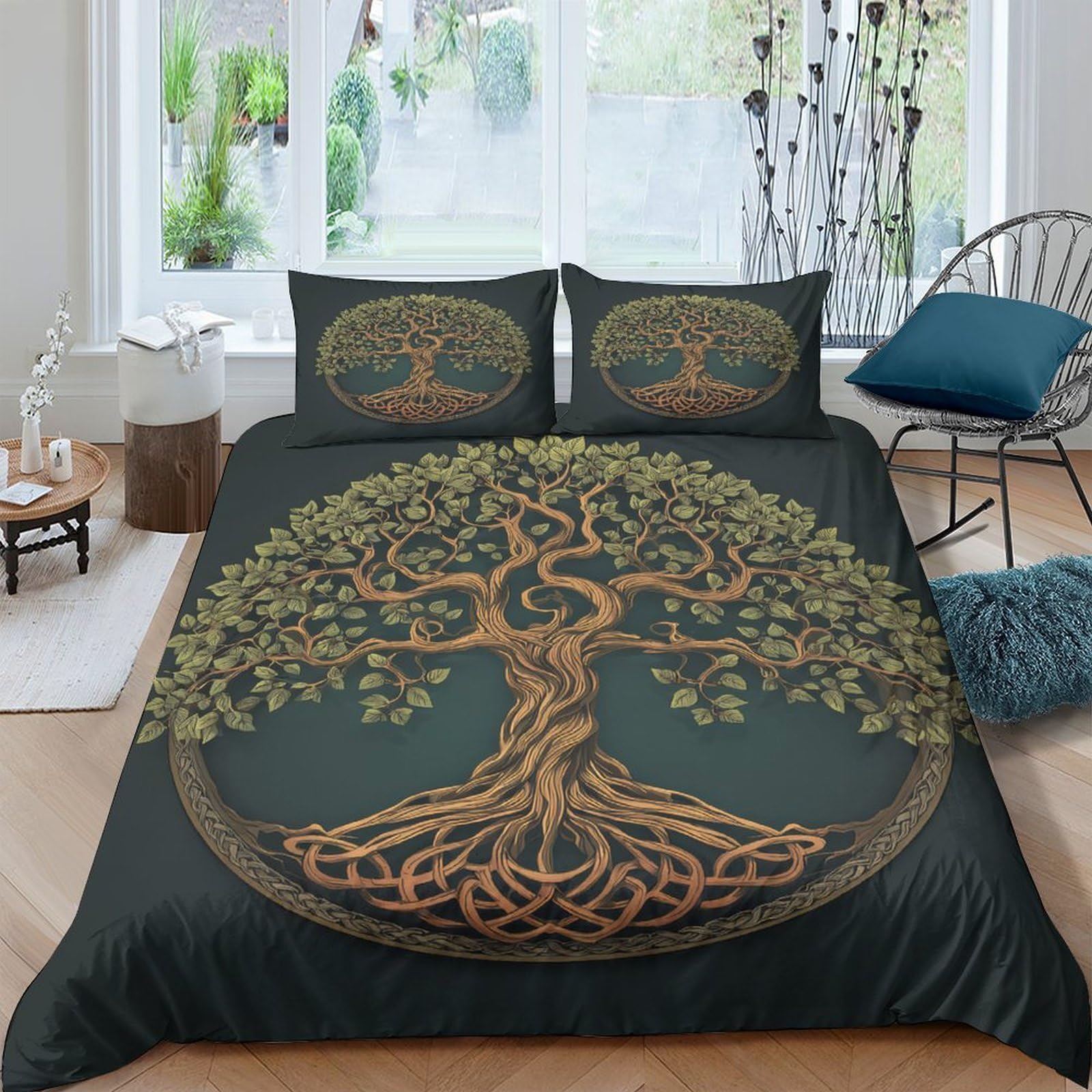 Ctjqhvkz Style-10 3D Printed Tree Of Life Fitted Sheet Microfiber Soft Green Celtic Roots Bed Sheet For Bedroom Guest Room Decor Single（135X200cm）