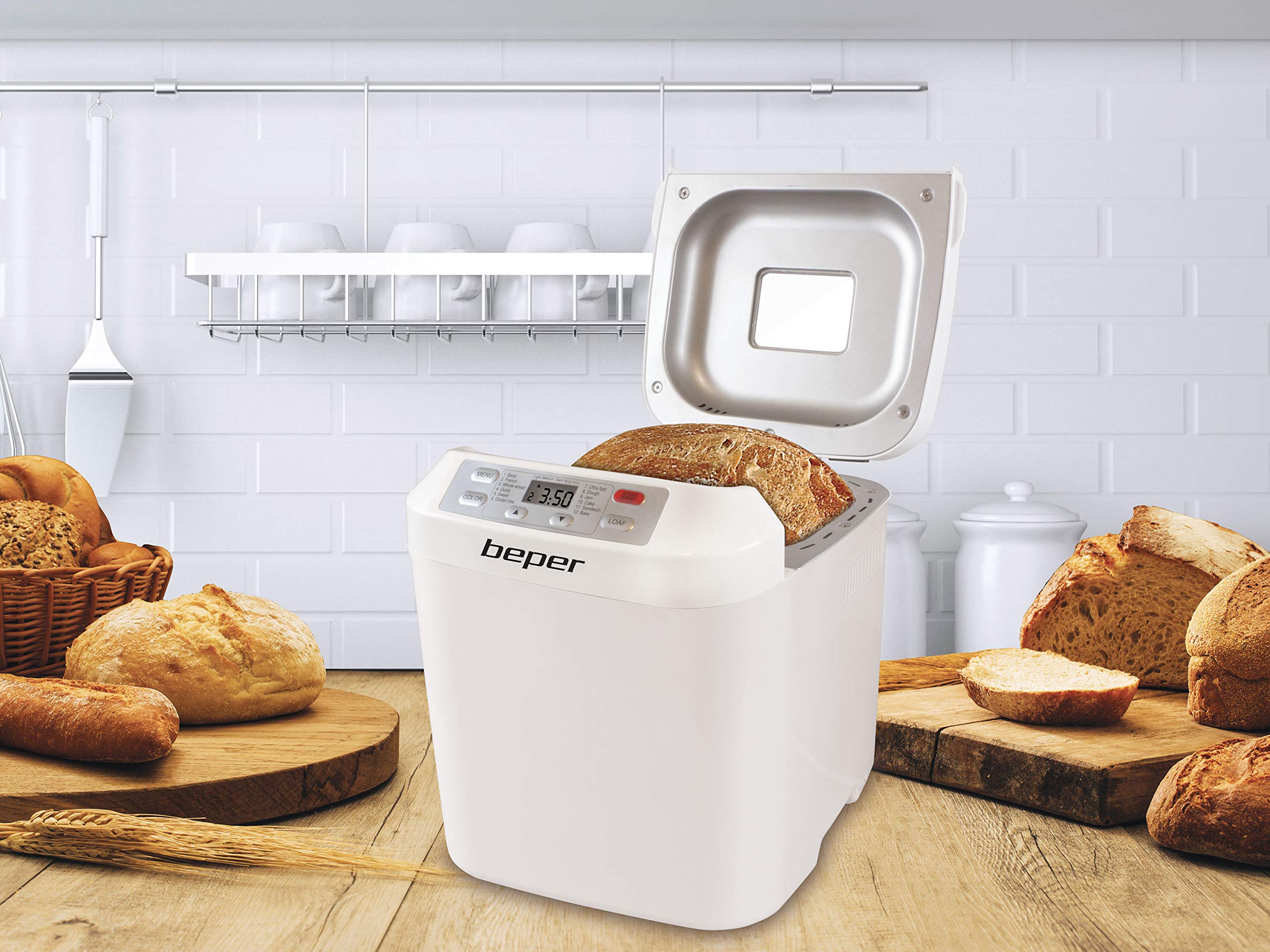 BEPER BC.130 Macchina per Il Pane Gluten Free, 550 W, 1 Kilogram, Recipiente Antiaderente, Bianca