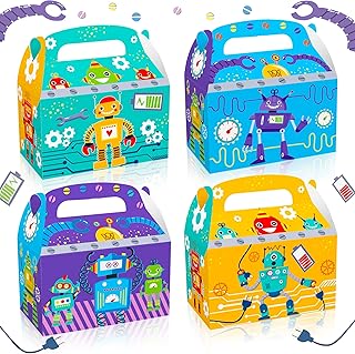 LaVenty 12 PCS Robot Birthday Party Favors Boxes Robot Birthday Party Supplies Robot Birthday Party Favors Bags Robot Birthday Banner Robot Birthday Party Decoration