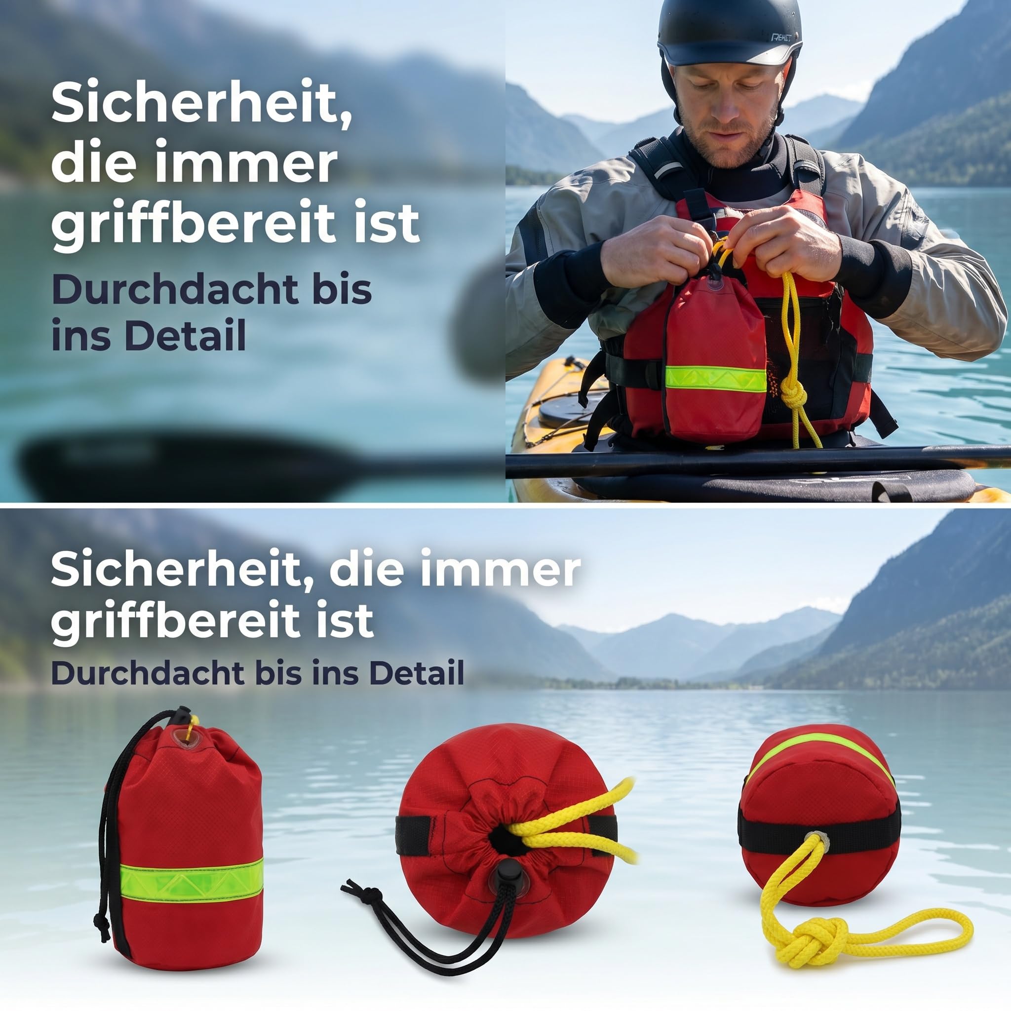 Wurfsack mit Seil 21m, Wasserrettungs Wurfsack, Water Rescue Throw Bag Floating Rope, Profi Schwimmender Wurfsack für Kajak, Kanu, Paddelboot, Kanu, Yachten, Segeln Und Kanufahren, Gelb