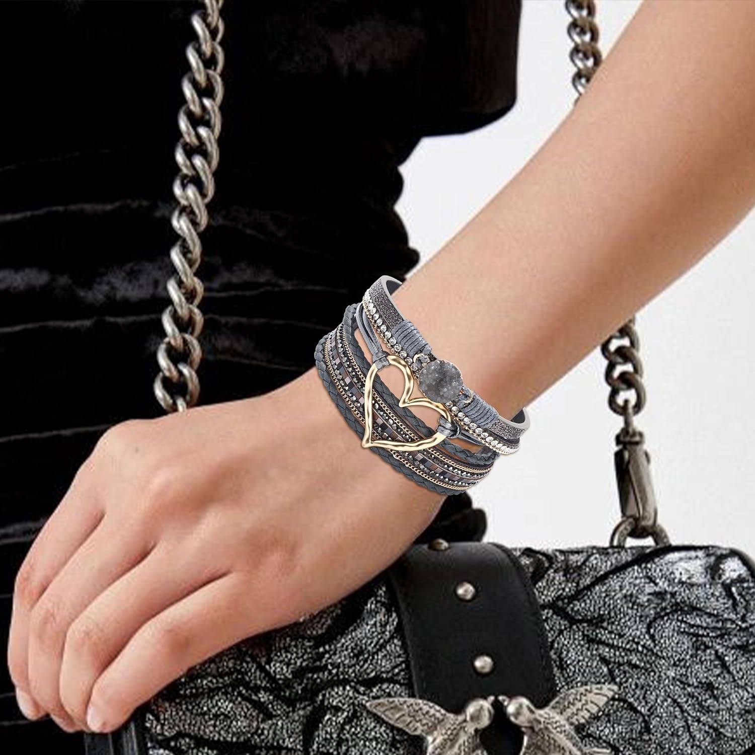 Long tiantian Boho Leather Wrap Bracelets Gifts Trendy Stuff Layered Bangles Bracelets for Women Modern Stackable Infinity Bracelets Bohemian Jewelry Gifts for Women Birthday Christmas Gifts Stocking Stuffers - Image 3