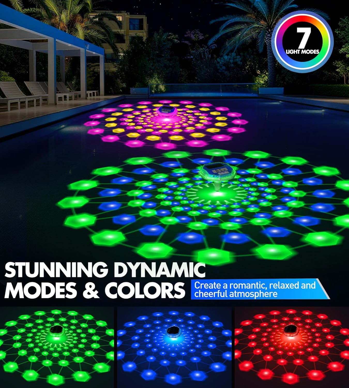 Sinbyuer 2026 Upgrade Digital Solar Pool Thermometer Easy Read | Pool Temperature Thermometer Floating with Dynamic Light Show | Large LCD Screen & Big Number Pools Temperature Gauge for Hot Tub & Spa