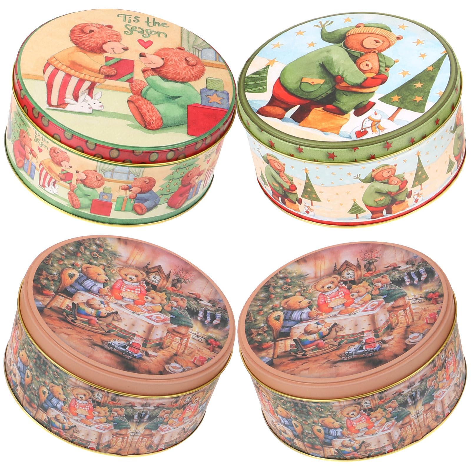 NULYLU Juego de 4 Cajas Metálicas Navideñas para Galletas y Dulces, Diseño Creativo de Hojalata Elementos de Navidad, Adecuado para Fiestas Infantiles y Navideñas Estilo Varios estilos