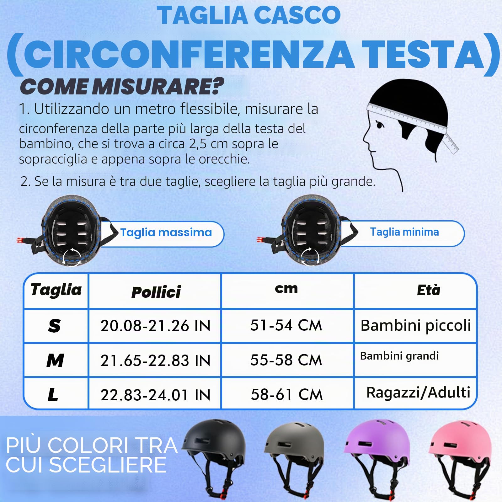 Casco da bici regolabile per ragazzi ragazze giovani e adulti, Casco Protettivo per bambini per multisport skateboard monopattino bicicletta ciclismo pattinaggio