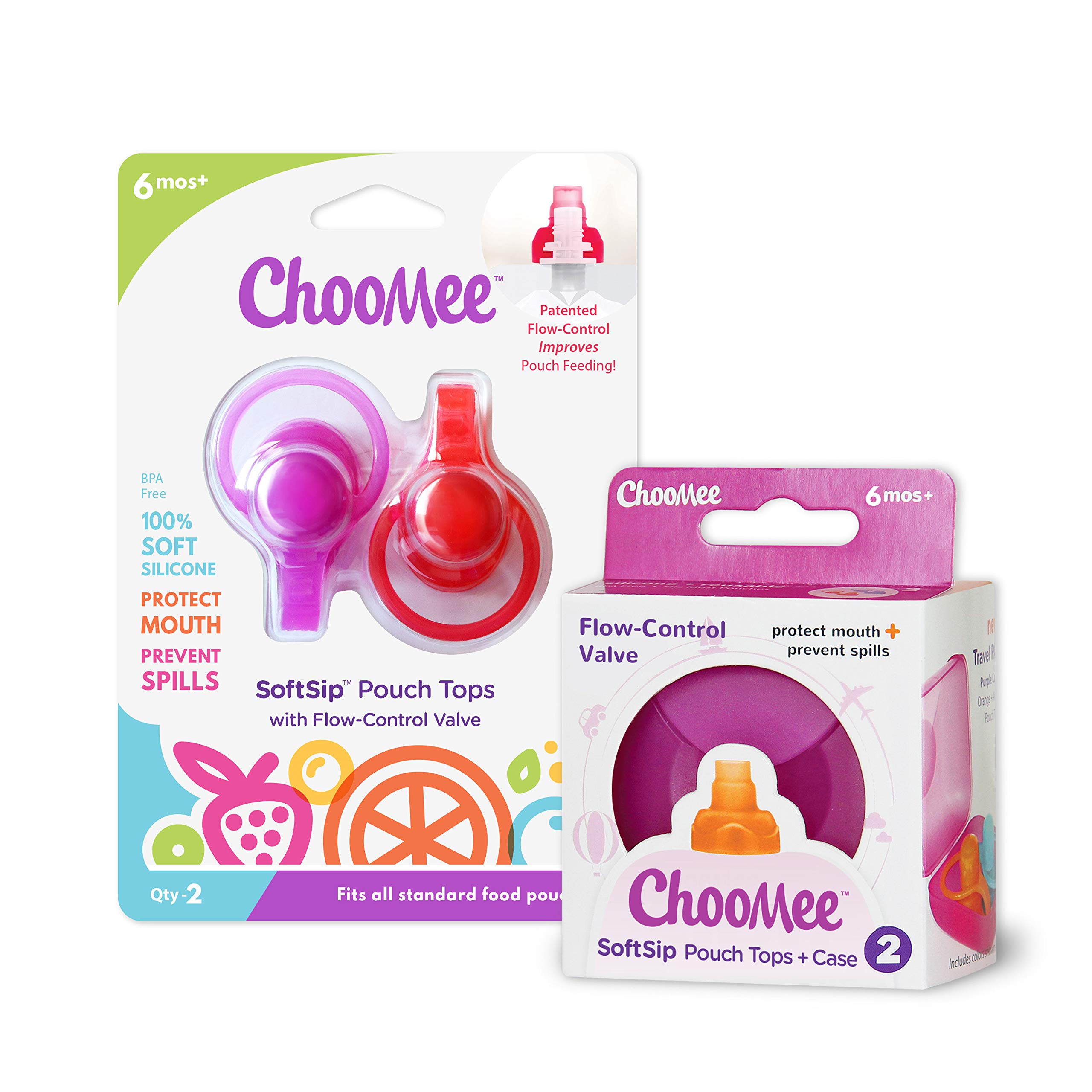 ChooMee Sipn Cibo Sacchetto Toppers 4 Colori + Caso prevenire sversamenti e Proteggere la Bocca Bambini promuovendo nel Contempo l'indipendenza di Alimentazione Viola