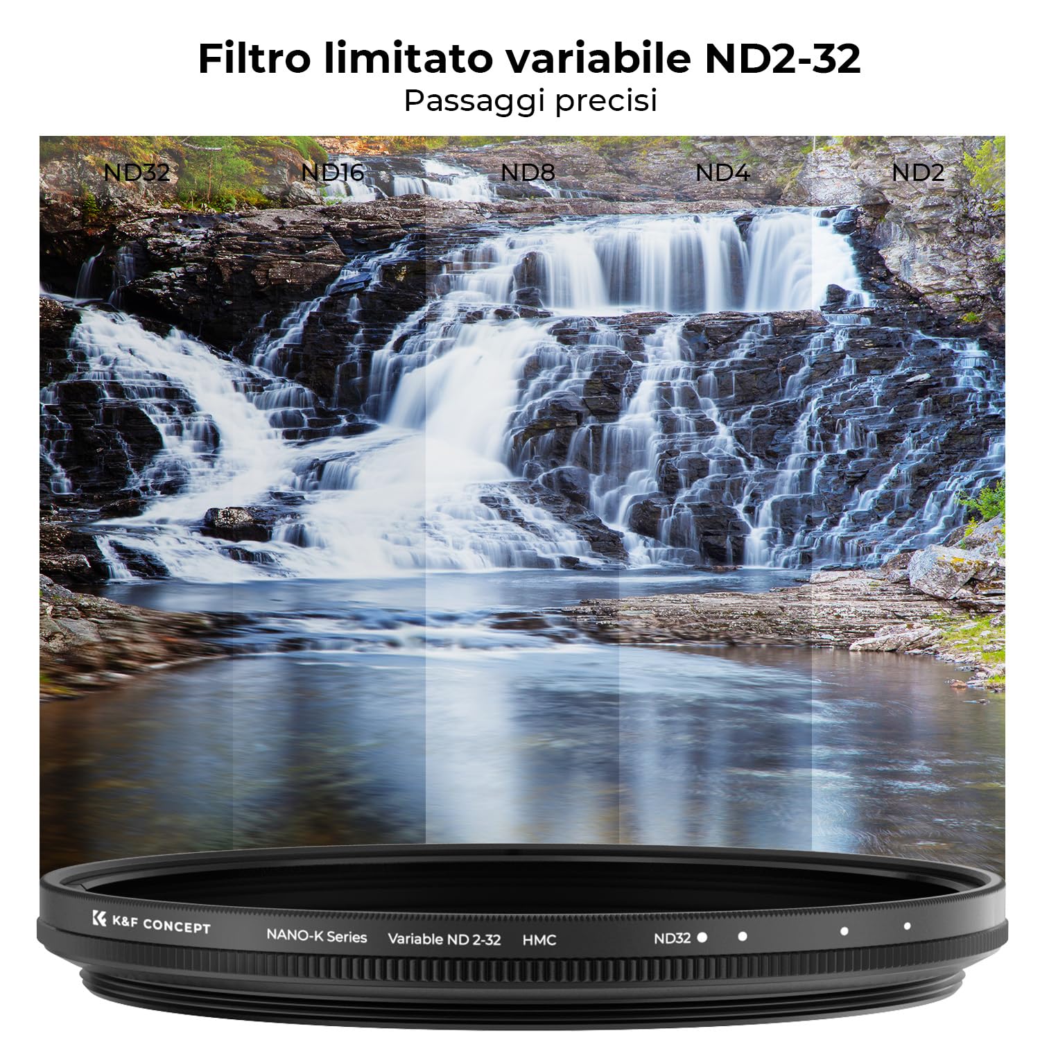 K&F CONCEPT Filtro Variabile ND2-32 (1-5 Stops) Filtro Densità Neutra di Vetro Ottico per Obiettivi 77mm con 3 Pezzi di Panno per Pulizia(Serie Nano-K)
