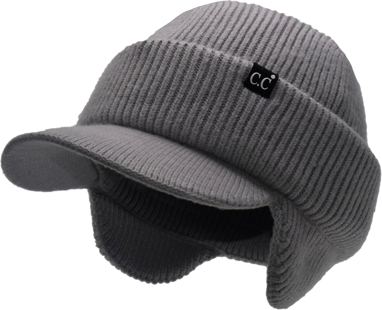 C.C Trendy Strechy Comfortable Fit Soft Beanie with Visor Brim & Earflaps