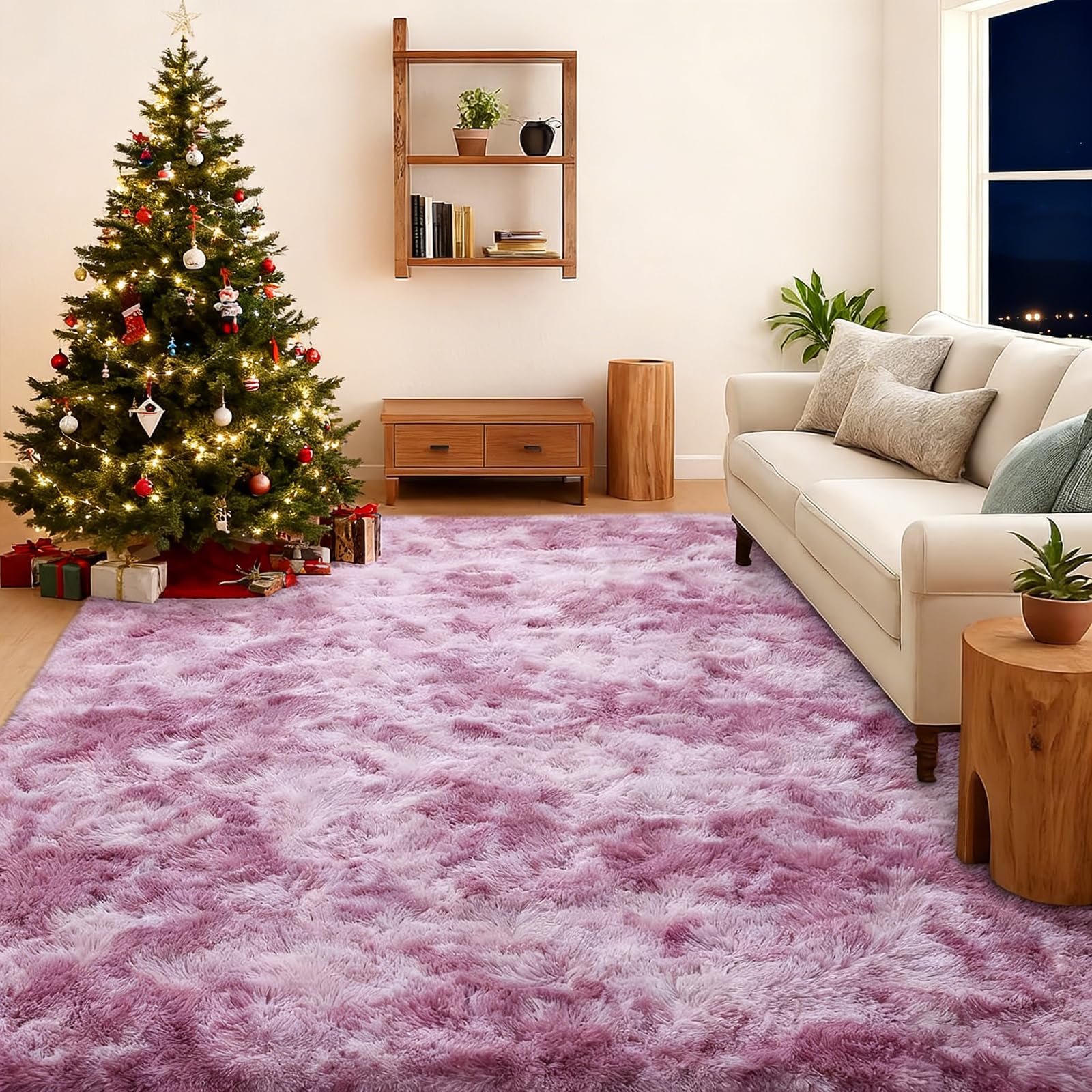 Tapis à poils longs doux et moelleux haute densité avec finitions tie dye élégantes