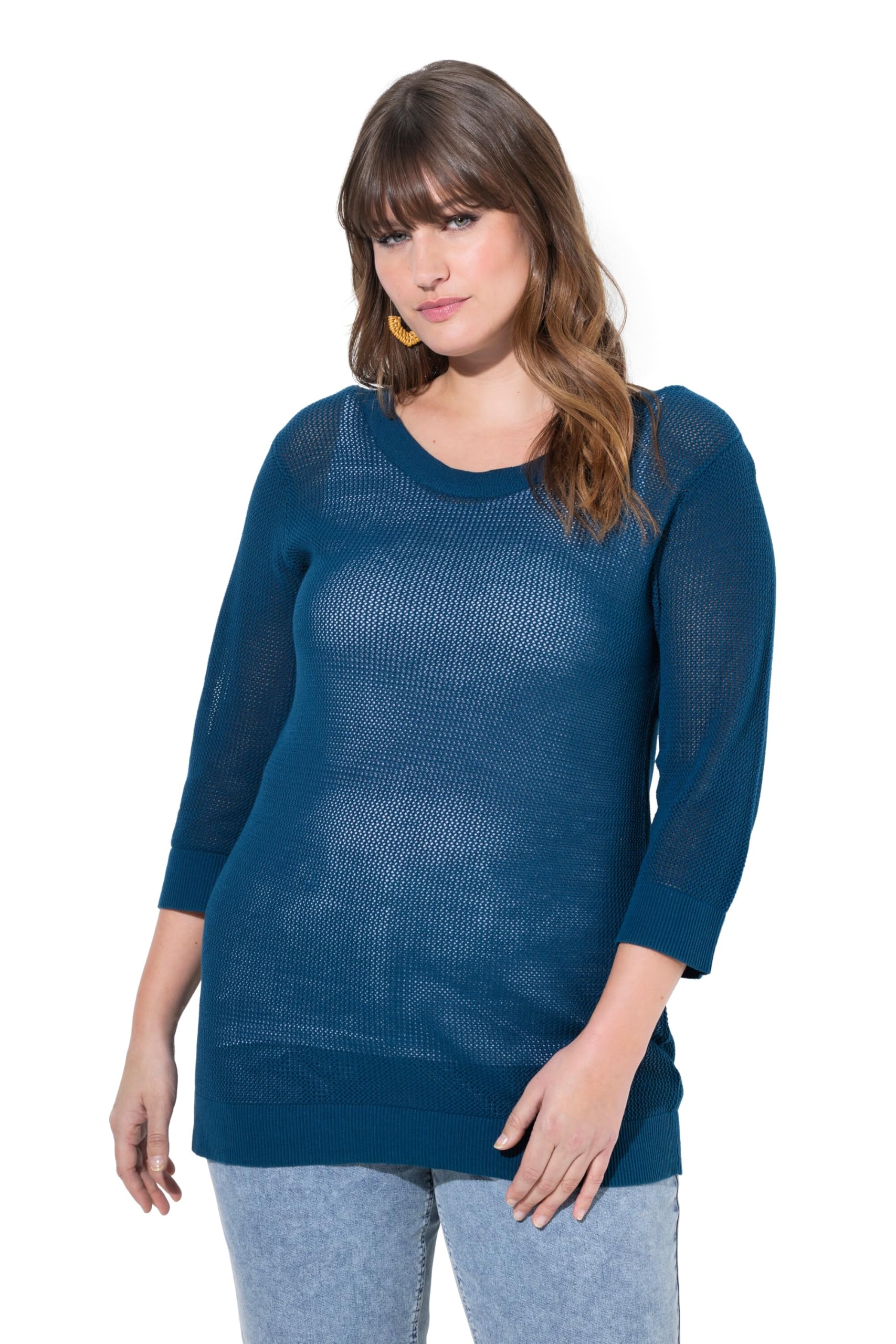 Ulla Popken Damen große Größen Übergrößen Plus Size Pullover, U-Boot-Ausschnitt, 3/4-Arm, Biobaumwolle 836967
