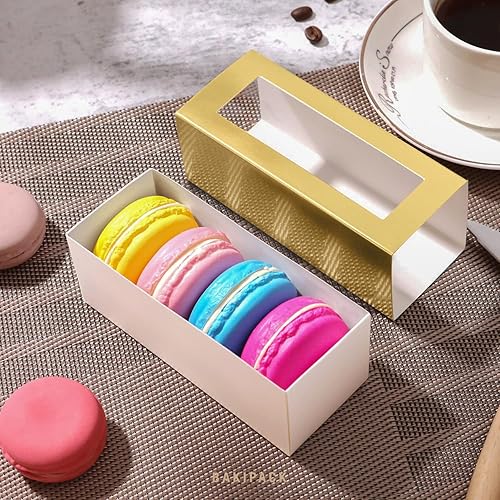 Miniatura 3 de BAKIPACK 30 cajas de macarón para 4 o 5 cajas de regalo macarons doradas cajas de regalo de caramelo caja de macarons con ventana transparente