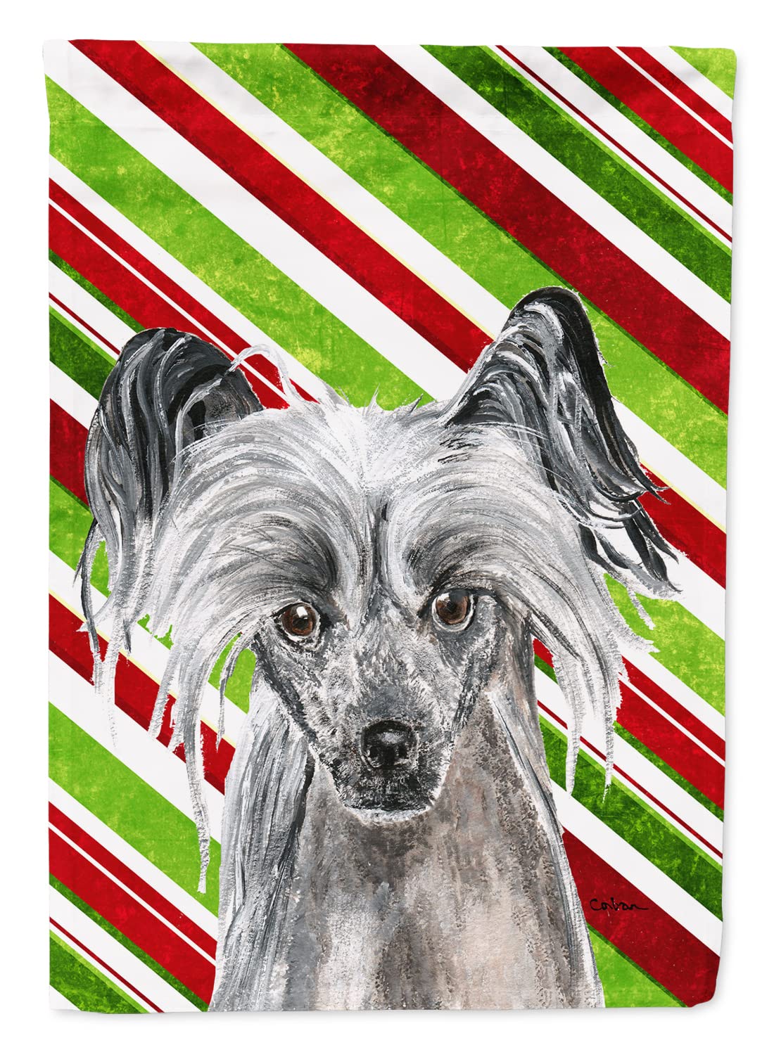 Drapeau de maison Chinese Crested Candy Cane Christmas Flag grand format multicolore