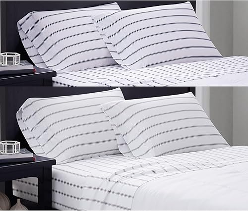 Miniatura 7 de Truly Soft Everyday SS3864WGKG-4700 - Juego de sábanas de microfibra y fundas de almohada, colección Ticking Stripe, color blanco y gris