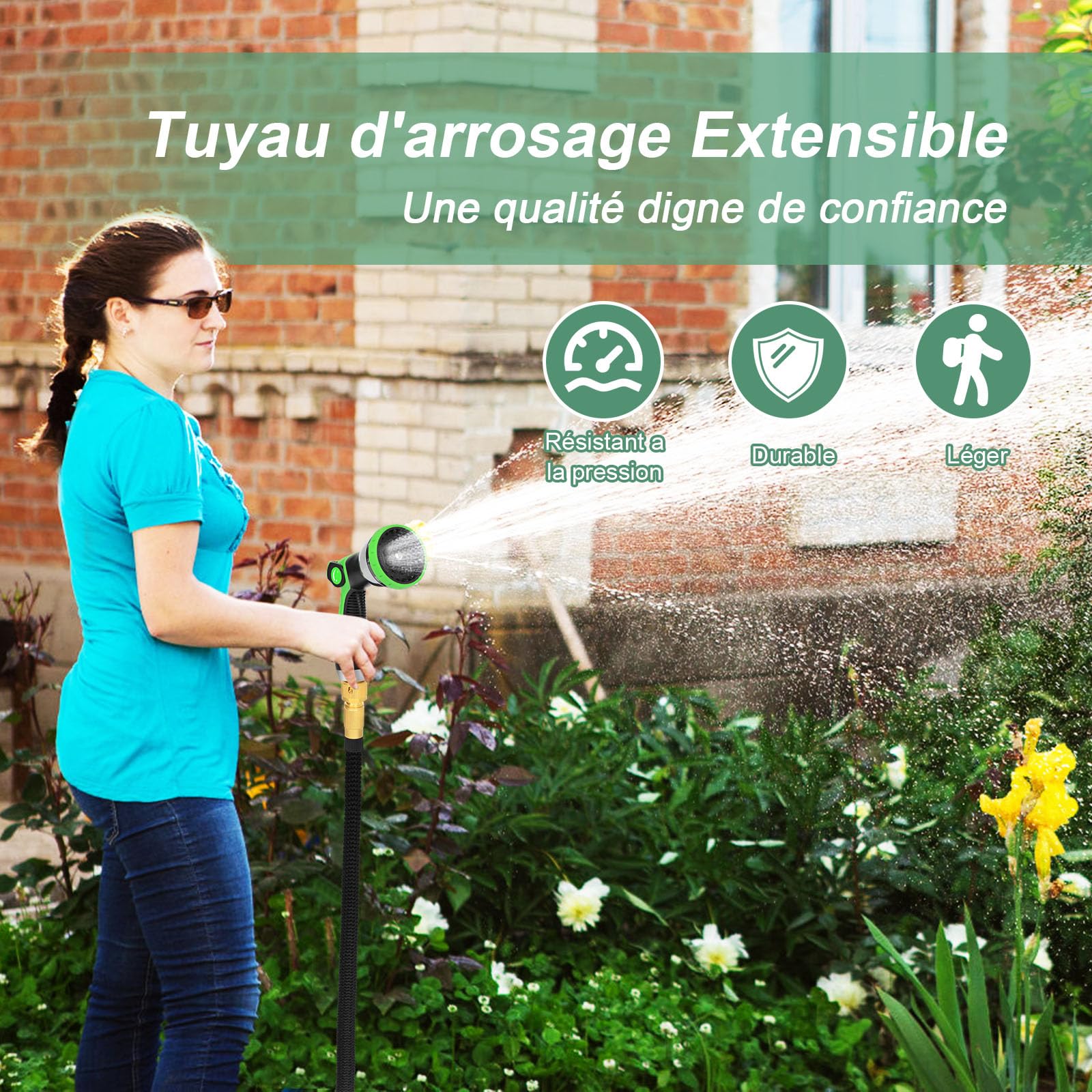 Tuyau d'arrosage Extensible 45M (3x15M) avec 10 Modèles de Pulvérisation Convient aux Robinets de 1/2" et 3/4" Raccords Tuyau flexible et léger pour Jardin, Arrosage, Nettoyage avec Sac de Rangement