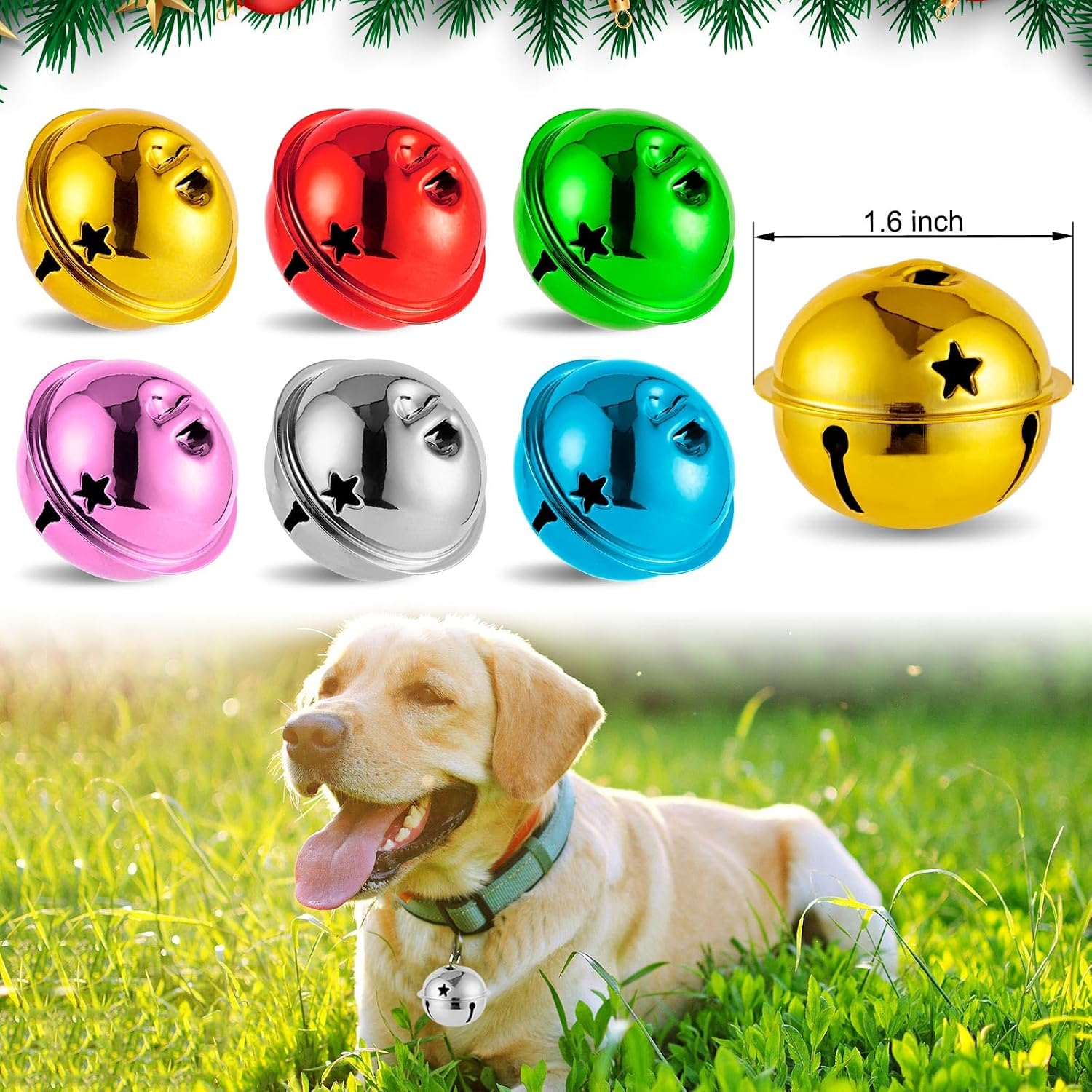 36Pcs Large Jingle Bells, 1.6IN Colorful Jingle Bells Craft for Christmas Holiday Decoration
