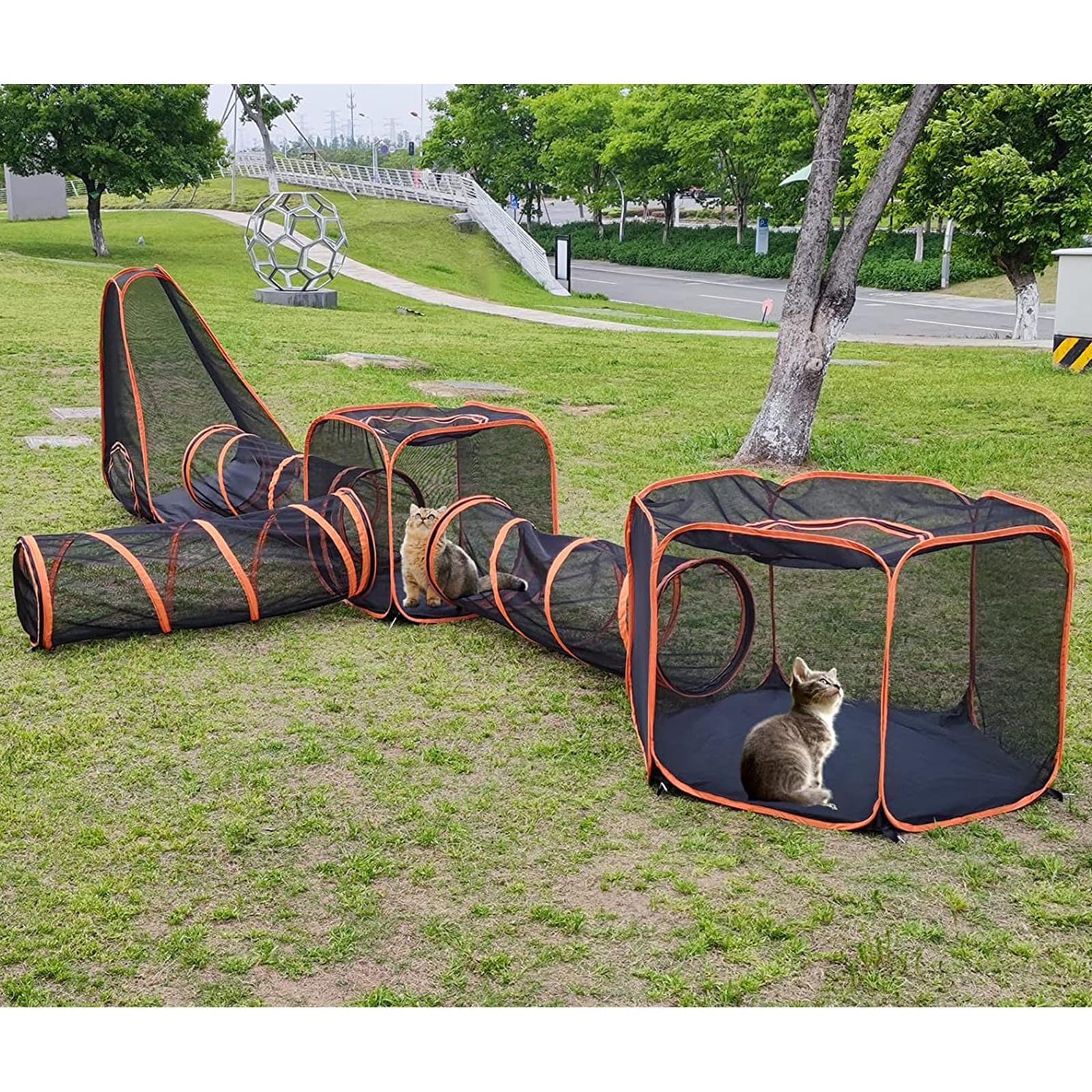 Recinzione per gatti da esterno, tenda portatile 6 in 1 per gatti e box a tunnel per interni ed esterni, ideale per gatti, conigli, furetti e piccoli animali, facile da installare, design espandibile
