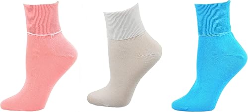 Miniatura 9 de Calcetines de tobillo para mujer, sin costuras, para diabéticos, de algodón peinado acanalado, puños giratorios, ligeros, para diabéticos