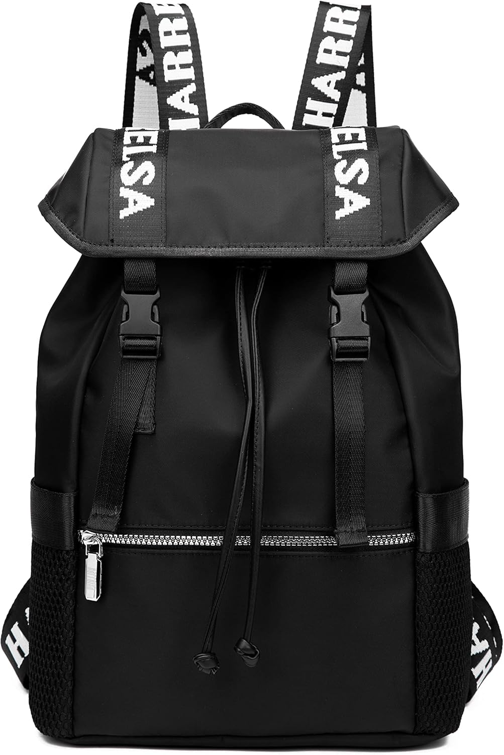 Nylon Black Backpack Double Shoulder Bags Casual Unisex With Letter Strap Daily Commute Big sport Bags
