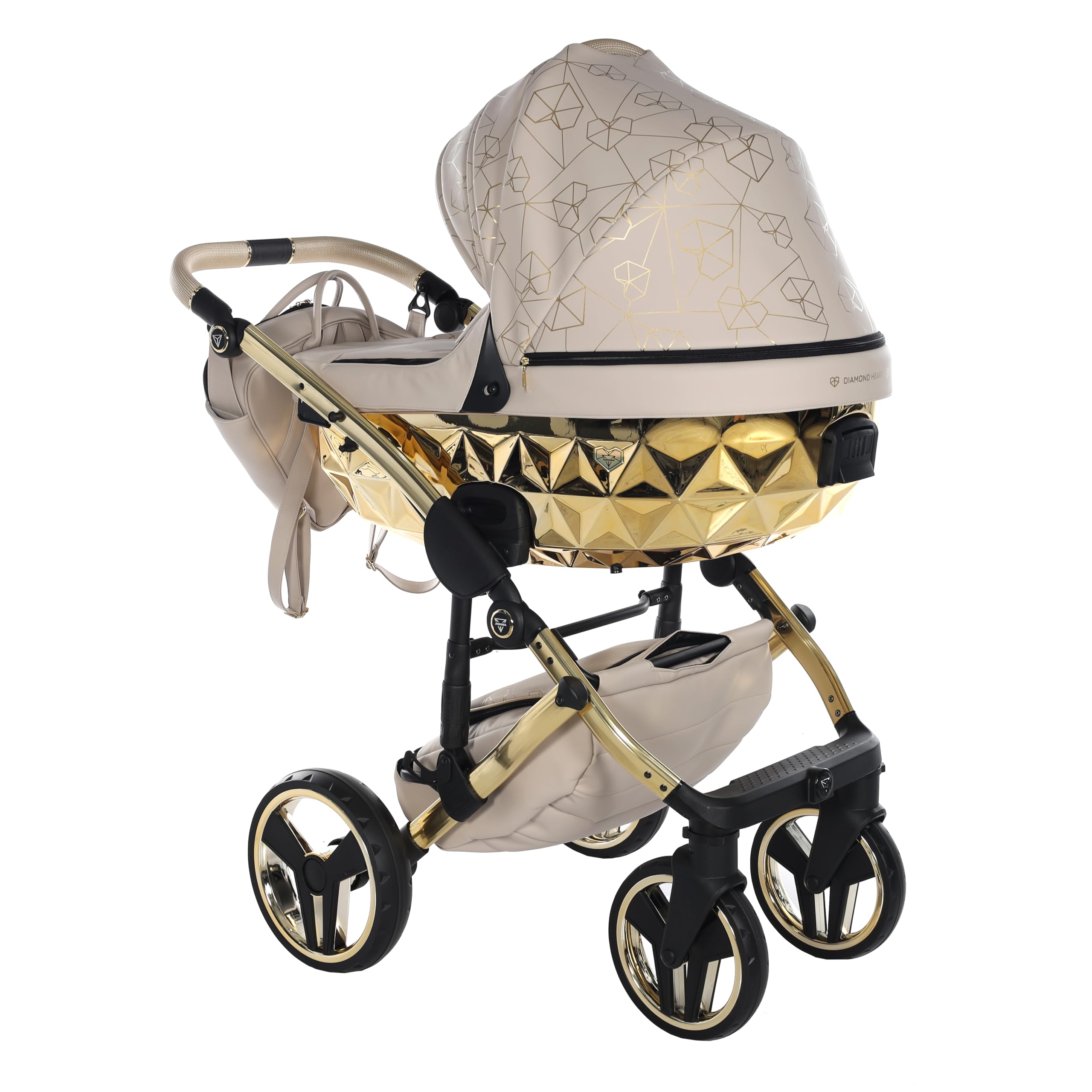 Junama Passeggino TRIO Heart 07 Beige e Oro - 2in1 3in1 4in1 + ombrellino (4 in 1 Base ISOFIX)