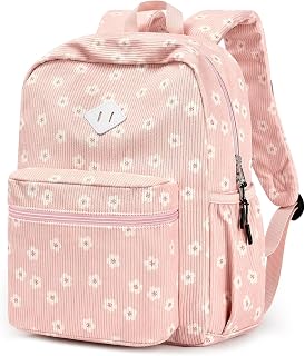 STEAMEDBUN Corduroy Kids Backpack for Girls Boys 3-8, Girls Backpack for Elementary Kindergarten - Pink Sakura